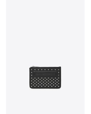 KARL LAGERFELD Ikon K Studded Leather Zip Cardholder - White
