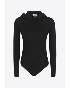 P.A.R.O.S.H. Leila Wool Ribbed Bodysuit With Hood - Black