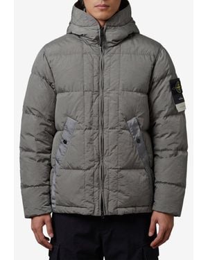 Stone Island Zip-Up Down Jacket - Gray