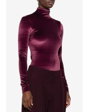 Mugler High-Neck Velvet Bodysuit - Red