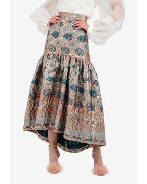 Temperley London Tower Jacquard High-Low Midi Trumpet Skirt - Metallic