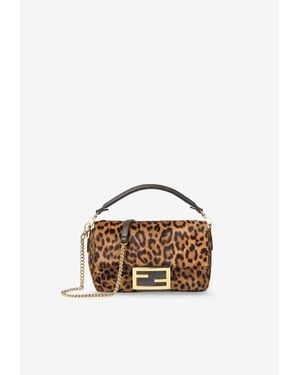 Fendi Mini Baguette Leopard Print Crossbody Bag - Brown