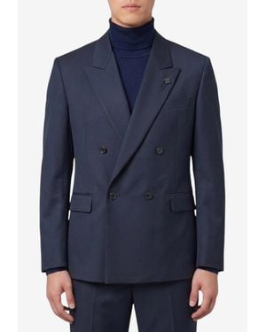 Lardini Double-Breasted Wool Blazer - Blue