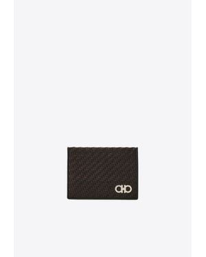 Ferragamo Gancini Woven Leather Bi-Fold Cardholder - White