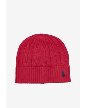 Ralph Lauren Cable Knit Wool Beanie - Red