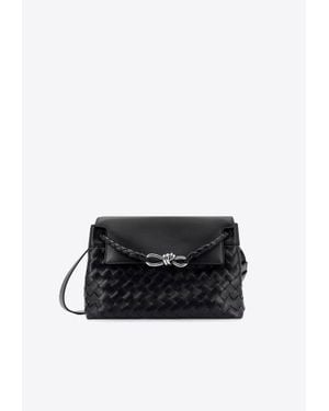 Bottega Veneta Small Andiamo Intrecciato Leather Messenger Bag - Black