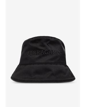 Ferragamo Logo Embroidered Bucket Hat - Black