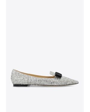 Jimmy Choo Gala Glitter Pointed Toe Flats - White