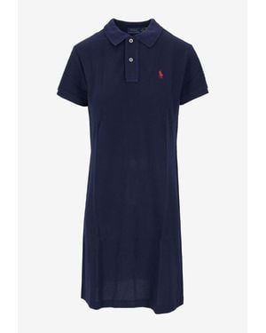 Ralph Lauren Logo Embroidered Mini Polo T-Shirt Dress - Blue
