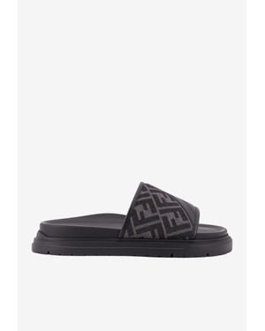 Fendi Ff Jacquard Leather Sandals - Black