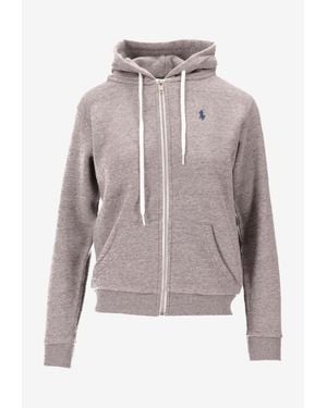 Ralph Lauren Logo Zip-Up Hooded Sweatshirt - Gray