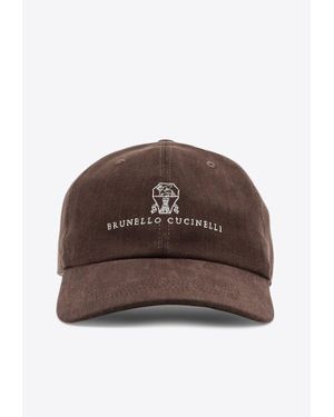 Brunello Cucinelli Logo Print Baseball Cap - Brown