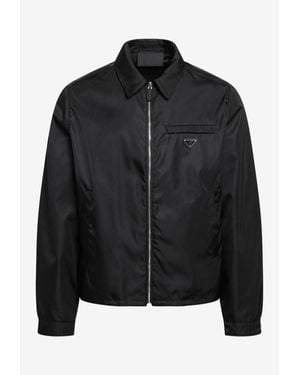 Prada Triangle Logo Zip-Up Jacket - Black