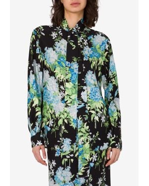 Moschino Floral Print Silk Satin Blouse - Green
