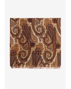 Etro Paisley Wool Scarf With Raw Edges - Brown