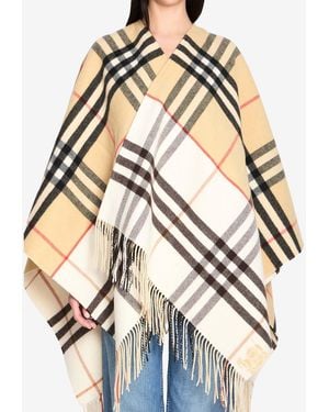 Burberry Double Checked Cashmere Poncho - Natural