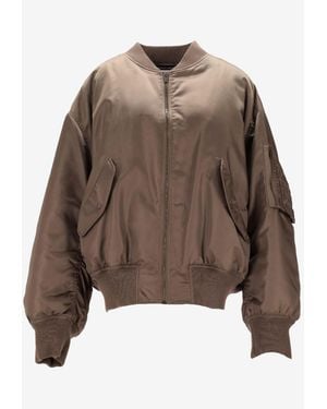 Saint Laurent Zip-Up Bomber Jacket With Sleeve-Pocket - Brown