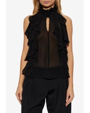McQueen Silk Sheer Ruffled Top - Black
