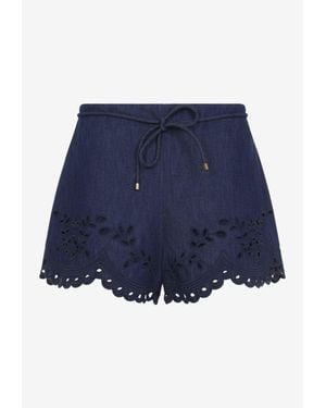 Zimmermann Mahon Broderie Denim Shorts - Blue