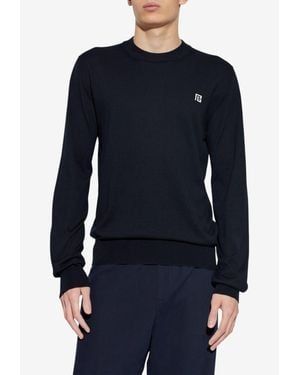Balmain Pb Logo Fine Knit Sweater - Blue