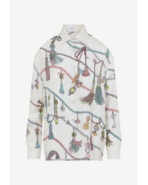 Versace Printed Silk Long-Sleeved Shirt - White