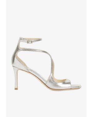 Jimmy Choo Azia 75 Metallic-Leather Sandals - White