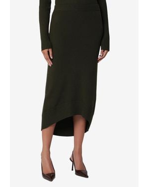 Victoria Beckham Asymmetric Knitted Merino Wool Midi Skirt - Black
