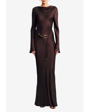 Shona Joy Agnes Belted Satin Maxi Dress - Brown