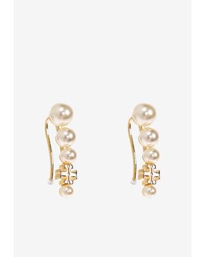 Tory Burch Double-T Logo Pearl Ear Crawler - Natural
