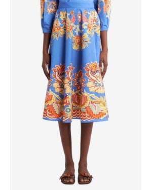 Etro Printed Poplin Midi Skirt - Blue