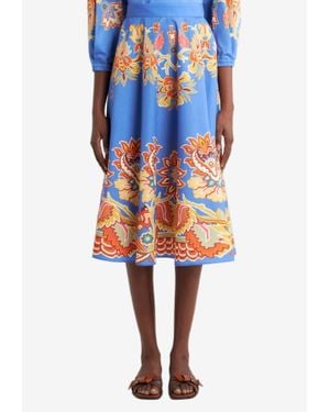 Etro Printed Poplin Midi Skirt - Blue