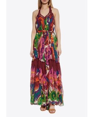 Etro Printed Silk Halterneck Ruffled Dress - Red