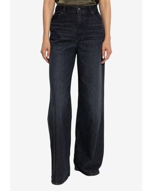 Chloé Logo Patch Wide-Leg Washed Jeans - Black