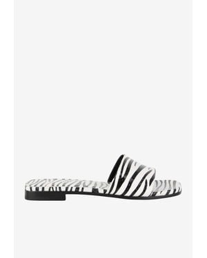 Paris Texas Rosa Zebra Print Flat Sandals - White