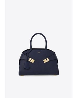 Ferragamo Medium Hug Leather Top Handle Bag - Blue
