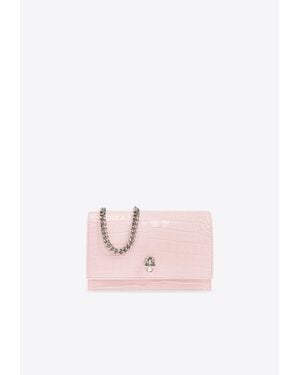 McQueen Small Skull Croc-Embossed Leather Clutch Bag - Pink