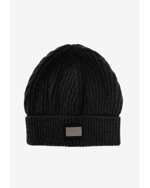 Dolce & Gabbana Logo Plaque Wool Beanie - Black