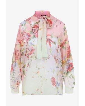 Roberto Cavalli Chiffon Blouse With Miami Flowers-Print - White