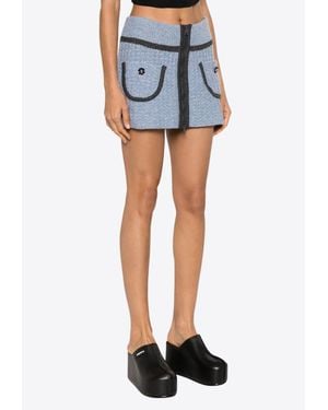 Cormio Anna Floral Embroidery Mini Knitted Skirt - Blue