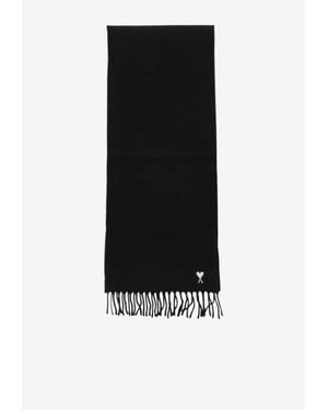 Ami Paris Ami De Coeur Fringed Scarf - Black