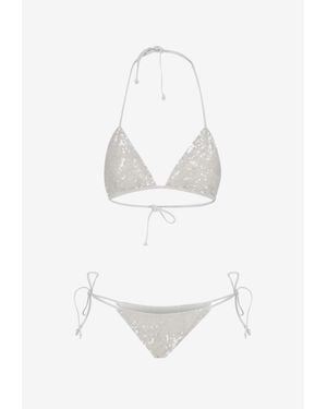 P.A.R.O.S.H. Halterneck Sequined Bikini - White