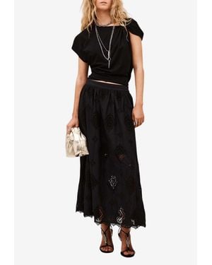 Ba&sh Mona Broderie Anglaise Midi Skirt - Black