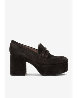 Gianvito Rossi Jenna 75 Suede Platform Loafers - Black