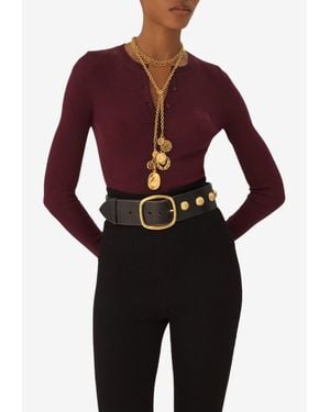 Chloé Henley Superfine Wool Knit T-Shirt - Red