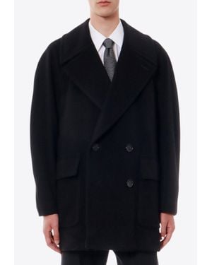 McQueen Double-Breasted Wool Blend Coat - Blue