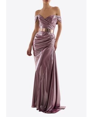Rhea Costa Gaia Glossy Draped Gown - Purple