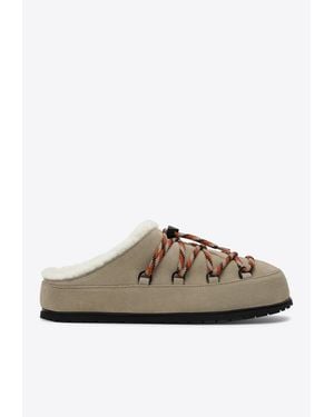 Prada Suede Clogs With Braided Laces - Brown