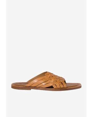 Miu Miu Woven Leather Flat Sandals - Brown