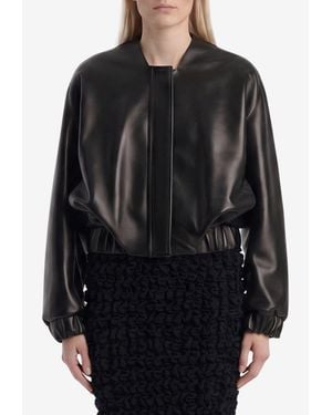 KHAITE Cordan Leather Bomber Jacket - Black