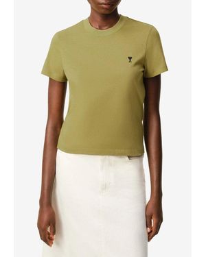 Ami Paris Ami De Coeur Cropped T-Shirt - Green